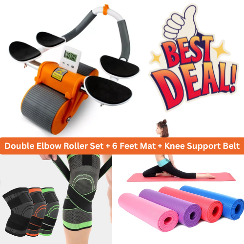Double Elbow Support Roller + 6 Feet Yoga Mat + Knee Support Belt Combo
