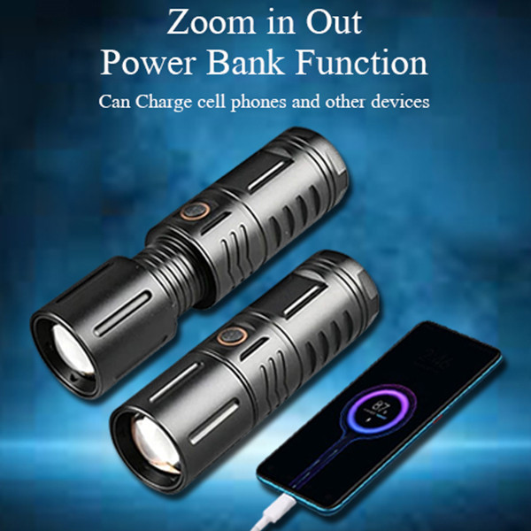 Rechargeable Waterproof Zoom LED Flashlight – USB Torch Light & Power Bank