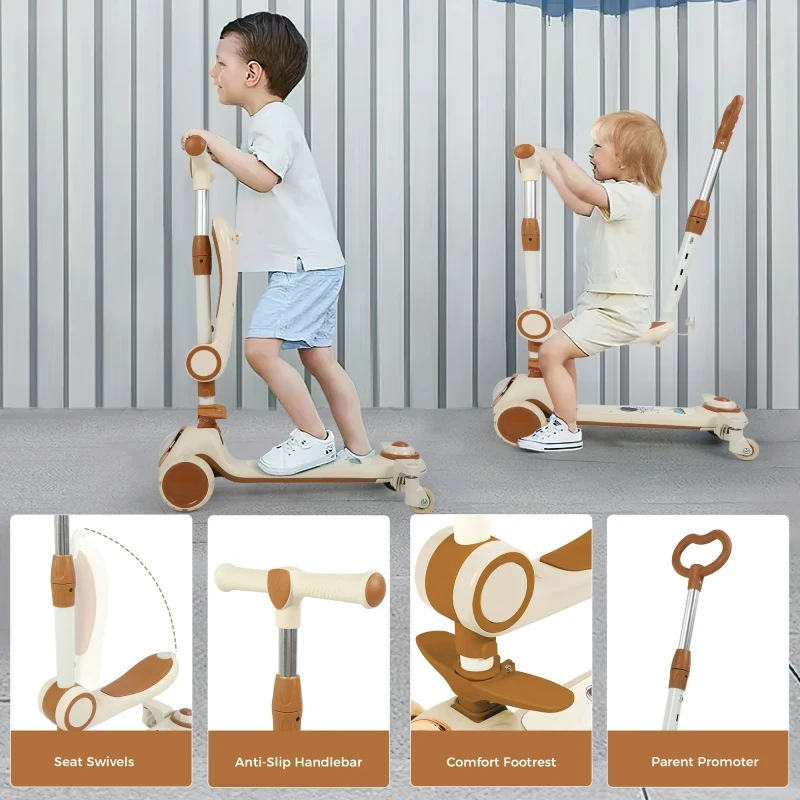 3-in-1 Kids Scooter with LED Light Wheels - পোর্টেবল শিশুদের স্কুটার