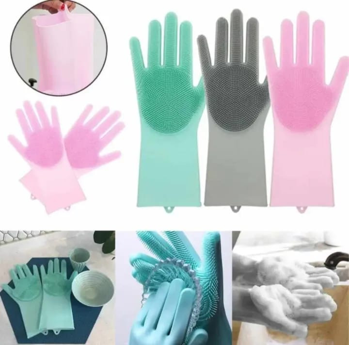 Silicone Dish Washing Gloves 2pcs – Soft, Heat Resistant & Non-Slip | Kitchen Hand Gloves Bangladesh