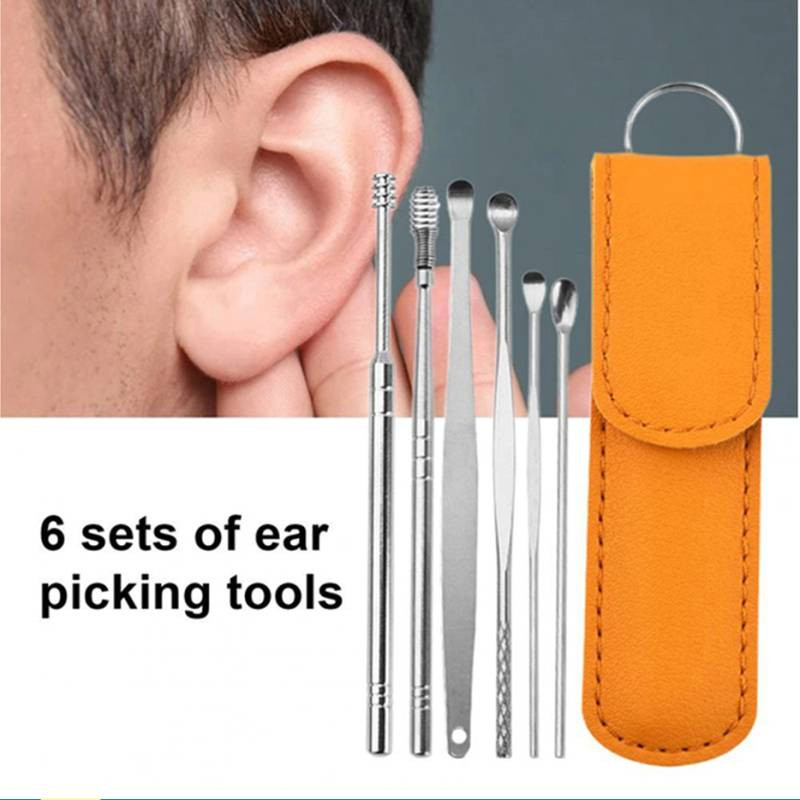 Adore 6 Pcs Ear Wax Cleaner - Reusable Ear Cleaner Tool Set with Storage Storage Leather Pouch